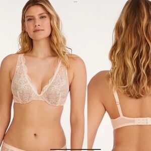 Third‎ Love Nude Lace Uplift Plunge Bra Mem Foam Cups Removable Push Up Pads 38E